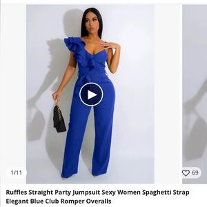 One-Shoulder Ruffle Wide-Leg Jumpsuit - purple